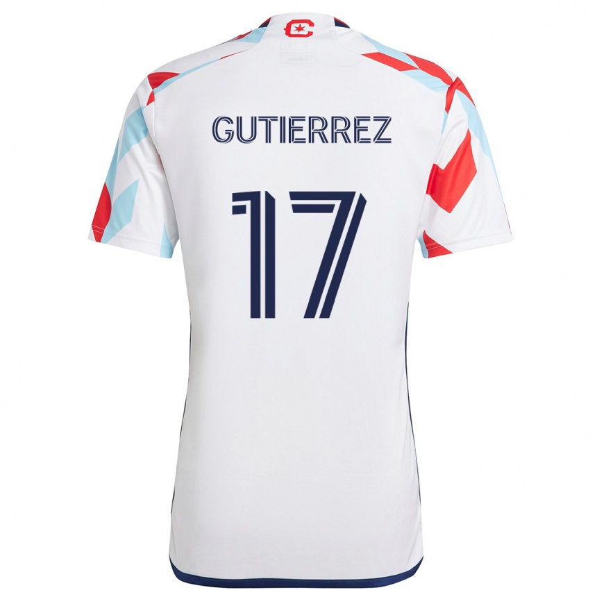 Niño Fútbol Camiseta Brian Gutiérrez #17 Blanco Rojo Azul 2ª Equipación 2024/25 México