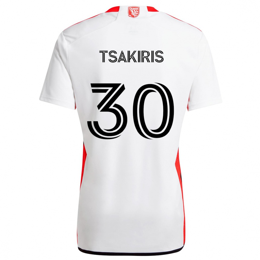 Niño Fútbol Camiseta Niko Tsakiris #30 Blanco Rojo 2ª Equipación 2024/25 México