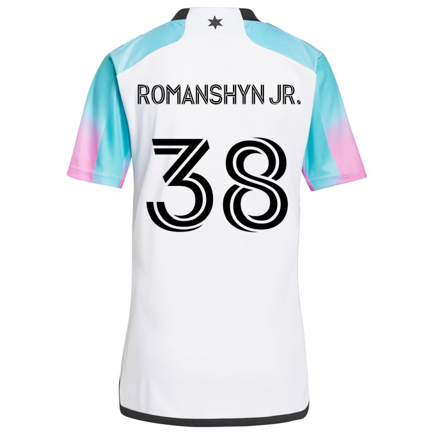 Niño Fútbol Camiseta Kage Romanshyn Jr. #38 Blanco Azul Negro 2ª Equipación 2024/25 México