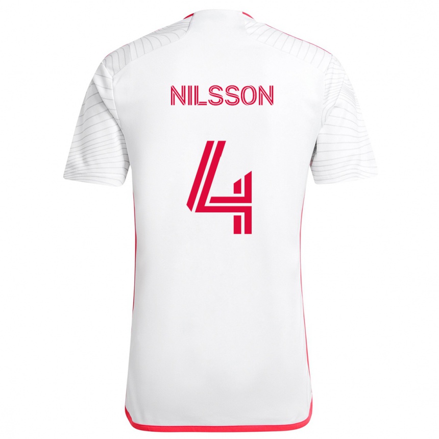 Niño Fútbol Camiseta Joakim Nilsson #4 Blanco Rojo 2ª Equipación 2024/25 México