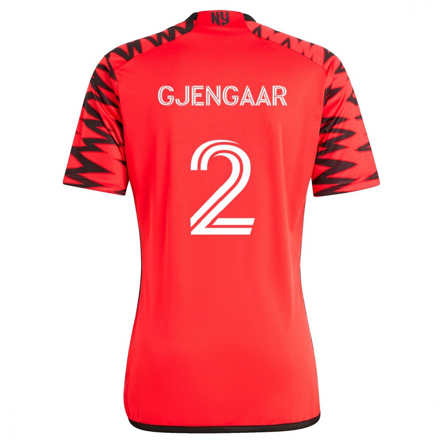 Niño Fútbol Camiseta Dennis Gjengaar #2 Rojo Negro Blanco 2ª Equipación 2024/25 México