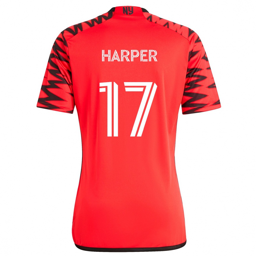 Niño Fútbol Camiseta Cameron Harper #17 Rojo Negro Blanco 2ª Equipación 2024/25 México