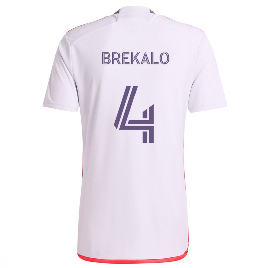 Niño Fútbol Camiseta David Brekalo #4 Blanco Rojo Púrpura 2ª Equipación 2024/25 México