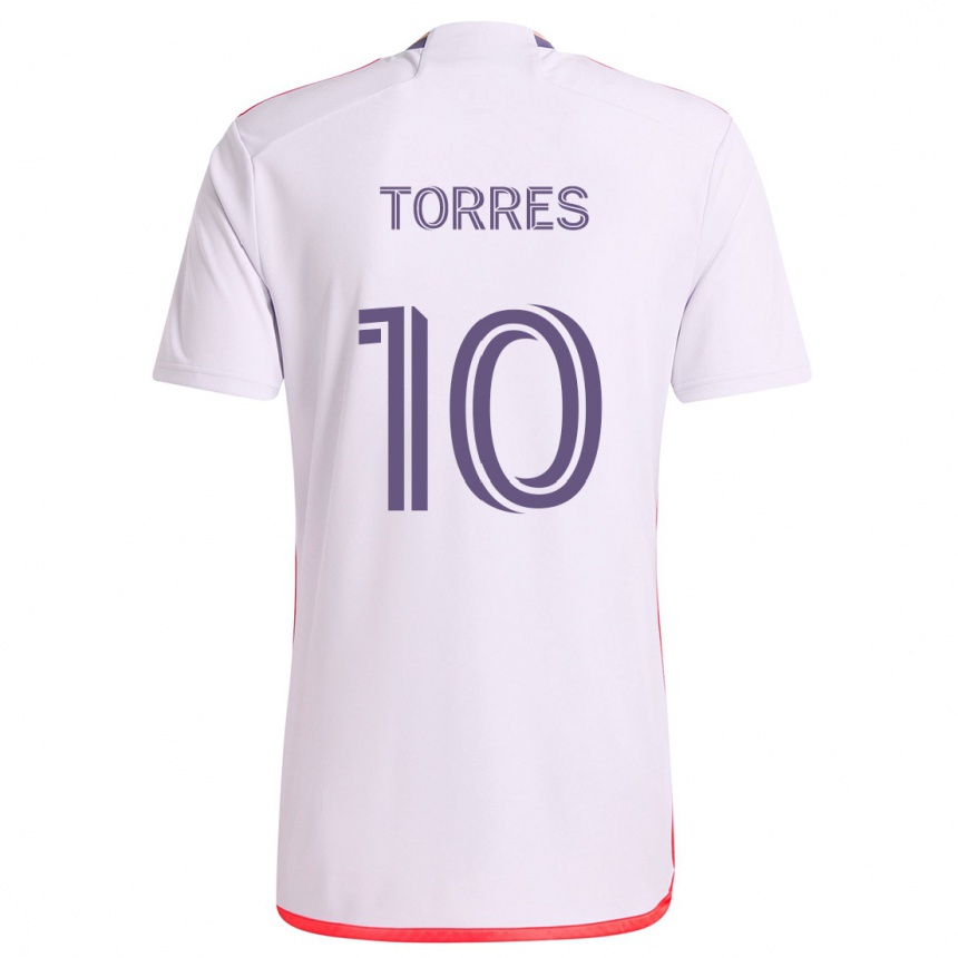 Niño Fútbol Camiseta Facundo Torres #10 Blanco Rojo Púrpura 2ª Equipación 2024/25 México