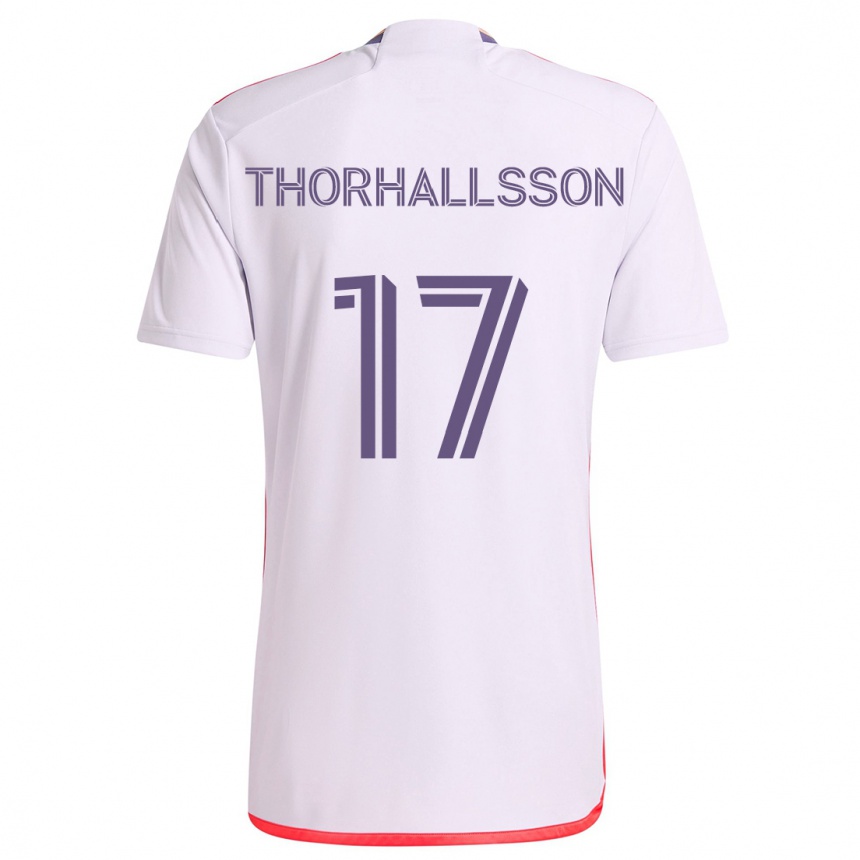 Niño Fútbol Camiseta Dagur Dan Thórhallsson #17 Blanco Rojo Púrpura 2ª Equipación 2024/25 México