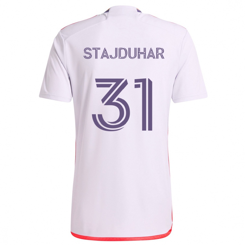 Niño Fútbol Camiseta Mason Stajduhar #31 Blanco Rojo Púrpura 2ª Equipación 2024/25 México