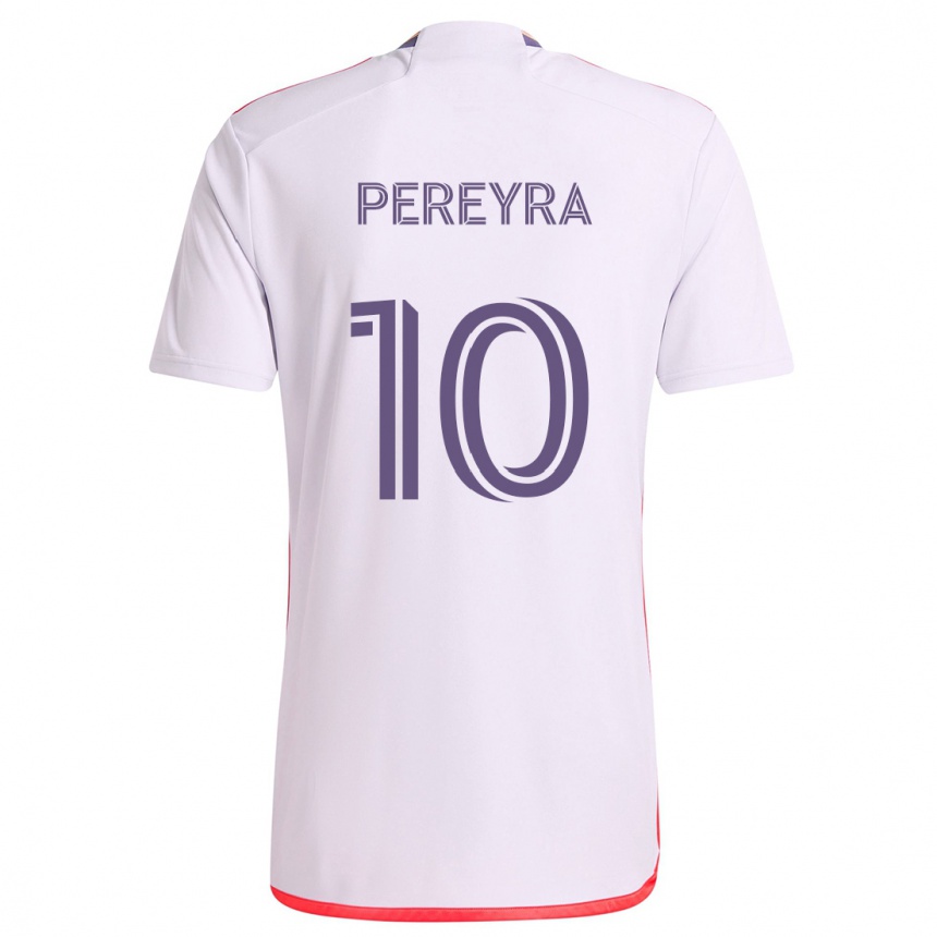 Niño Fútbol Camiseta Mauricio Pereyra #10 Blanco Rojo Púrpura 2ª Equipación 2024/25 México