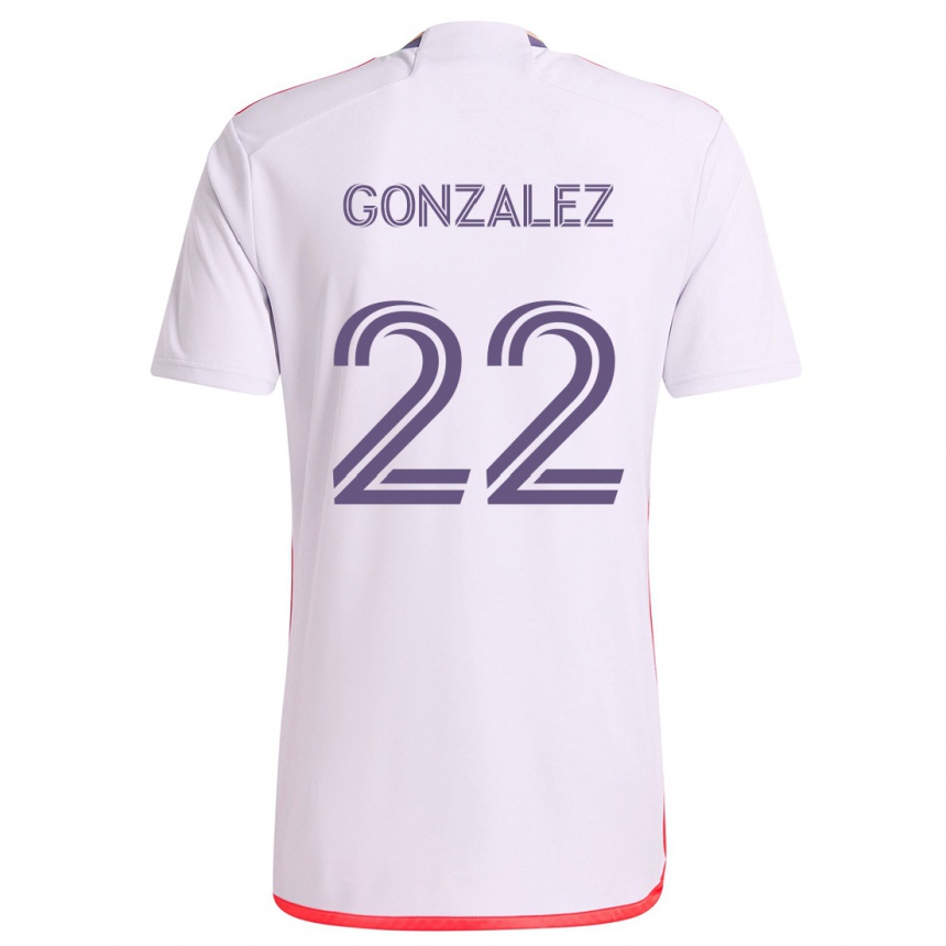 Niño Fútbol Camiseta Gastón González #22 Blanco Rojo Púrpura 2ª Equipación 2024/25 México