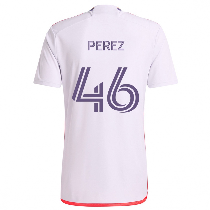 Niño Fútbol Camiseta Franco Pérez #46 Blanco Rojo Púrpura 2ª Equipación 2024/25 México