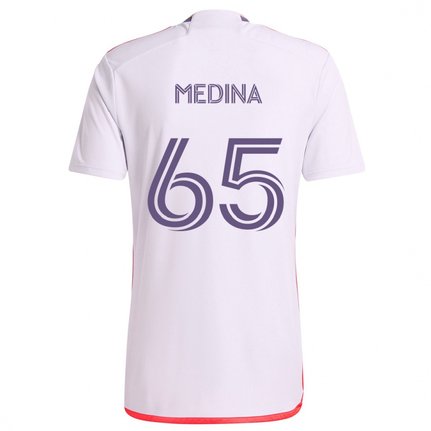 Niño Fútbol Camiseta Cristian Medina #65 Blanco Rojo Púrpura 2ª Equipación 2024/25 México