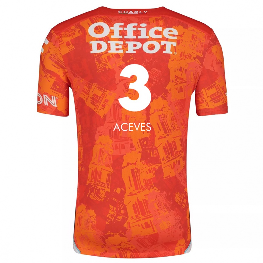 Niño Fútbol Camiseta Alonso Aceves #3 Naranja Blanco 2ª Equipación 2024/25 México