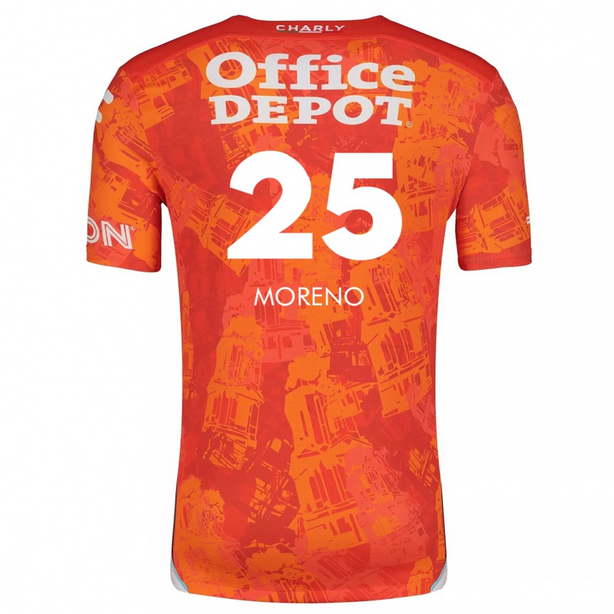 Niño Fútbol Camiseta Carlos Moreno #25 Naranja Blanco 2ª Equipación 2024/25 México