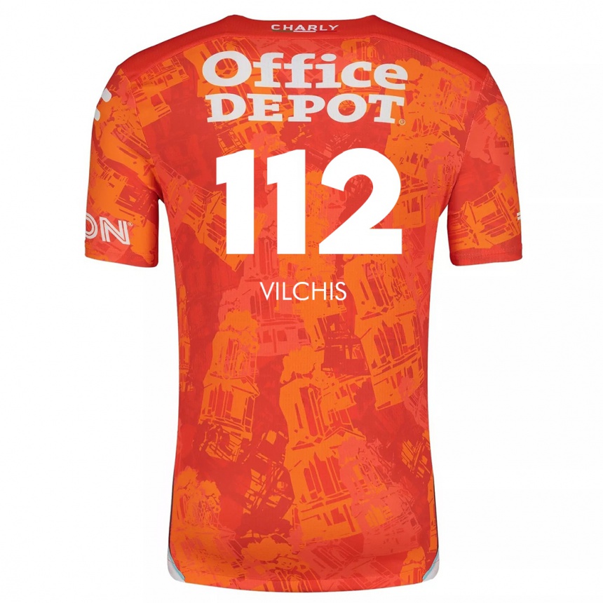 Niño Fútbol Camiseta Leonardo Vílchis #112 Naranja Blanco 2ª Equipación 2024/25 México