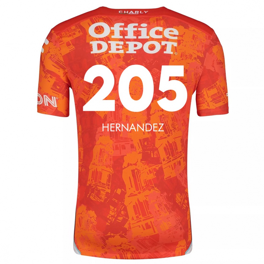 Niño Fútbol Camiseta Sergio Hernández #205 Naranja Blanco 2ª Equipación 2024/25 México