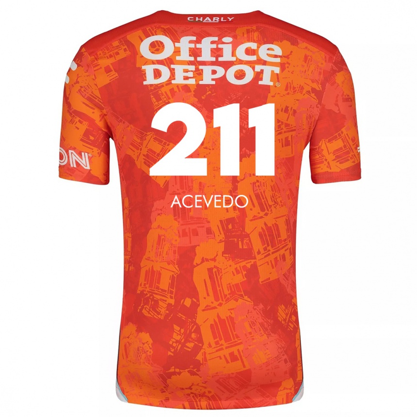 Niño Fútbol Camiseta Gerardo Acevedo #211 Naranja Blanco 2ª Equipación 2024/25 México