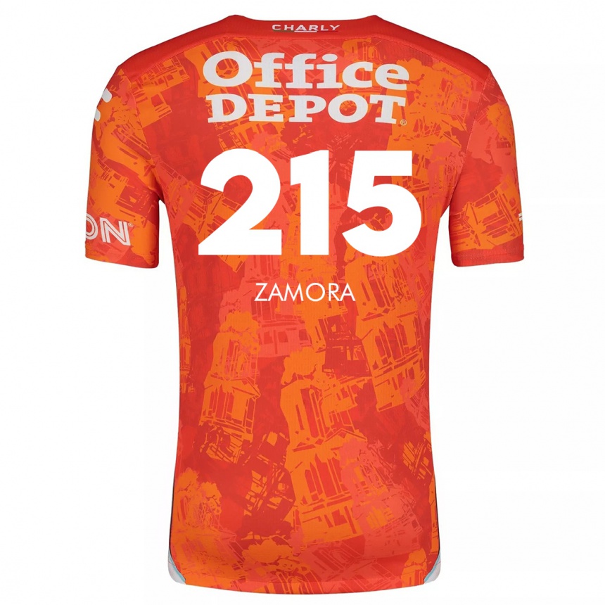 Niño Fútbol Camiseta Yahir Zamora #215 Naranja Blanco 2ª Equipación 2024/25 México