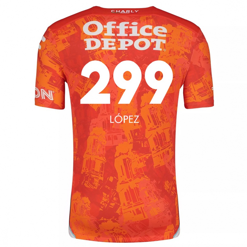 Niño Fútbol Camiseta Santiago López #299 Naranja Blanco 2ª Equipación 2024/25 México