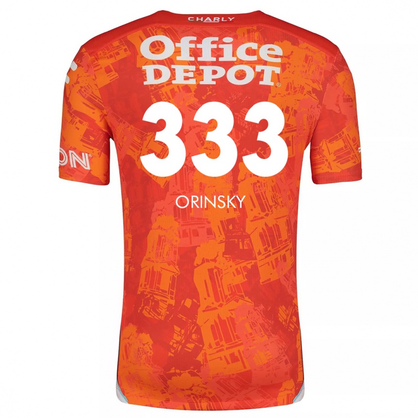 Niño Fútbol Camiseta Edson Orinsky #333 Naranja Blanco 2ª Equipación 2024/25 México