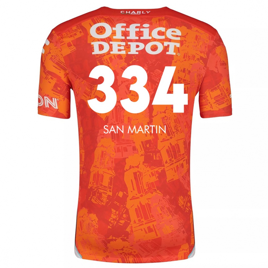 Niño Fútbol Camiseta Uziel San Martín #334 Naranja Blanco 2ª Equipación 2024/25 México