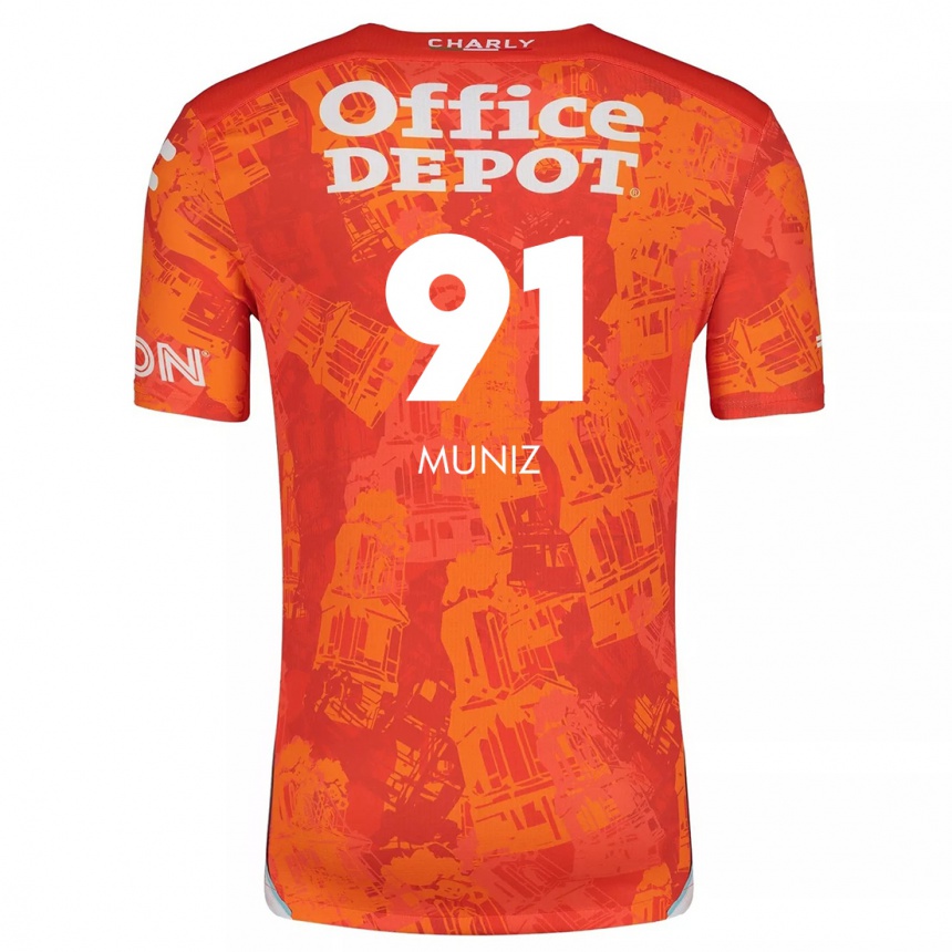 Niño Fútbol Camiseta Brandon Muñiz #91 Naranja Blanco 2ª Equipación 2024/25 México