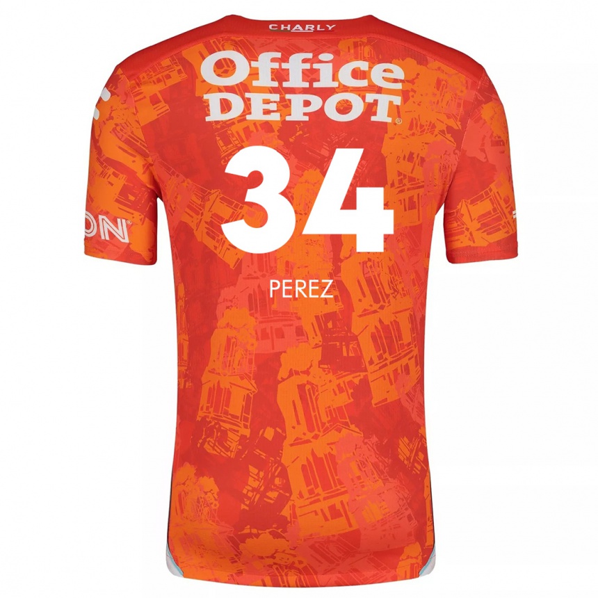 Niño Fútbol Camiseta Julio Pérez #34 Naranja Blanco 2ª Equipación 2024/25 México