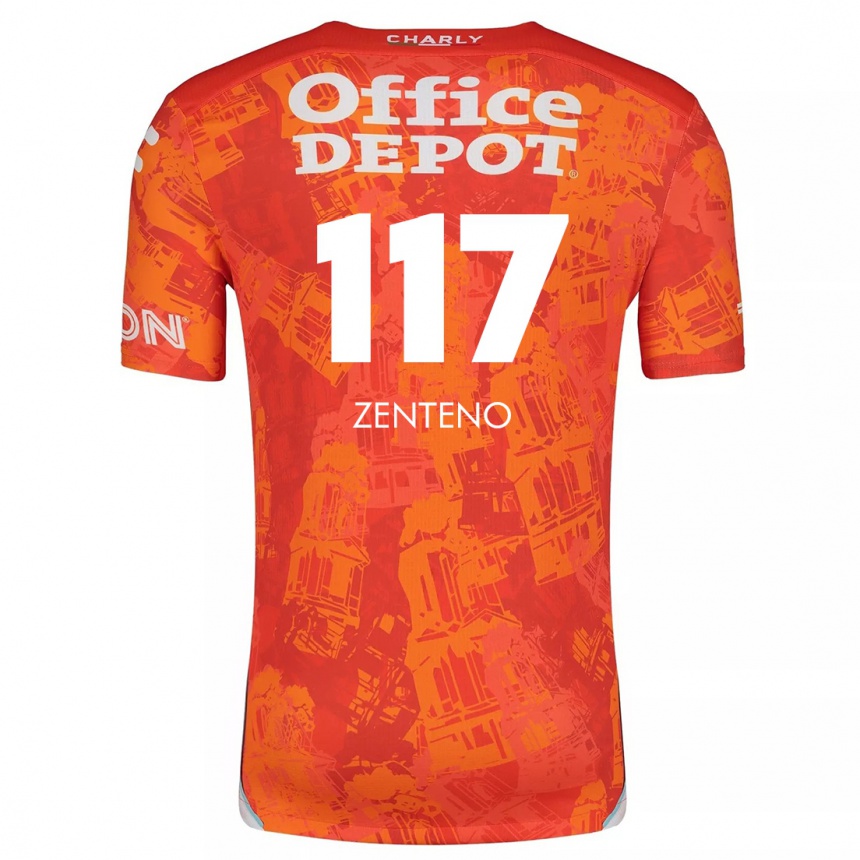 Niño Fútbol Camiseta Gustavo Zenteno #117 Naranja Blanco 2ª Equipación 2024/25 México