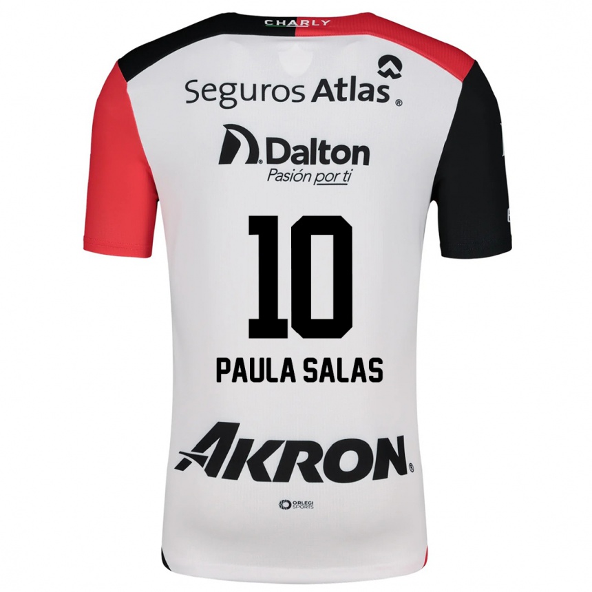 Niño Fútbol Camiseta María Paula Salas #10 Blanco Rojo Negro 2ª Equipación 2024/25 México