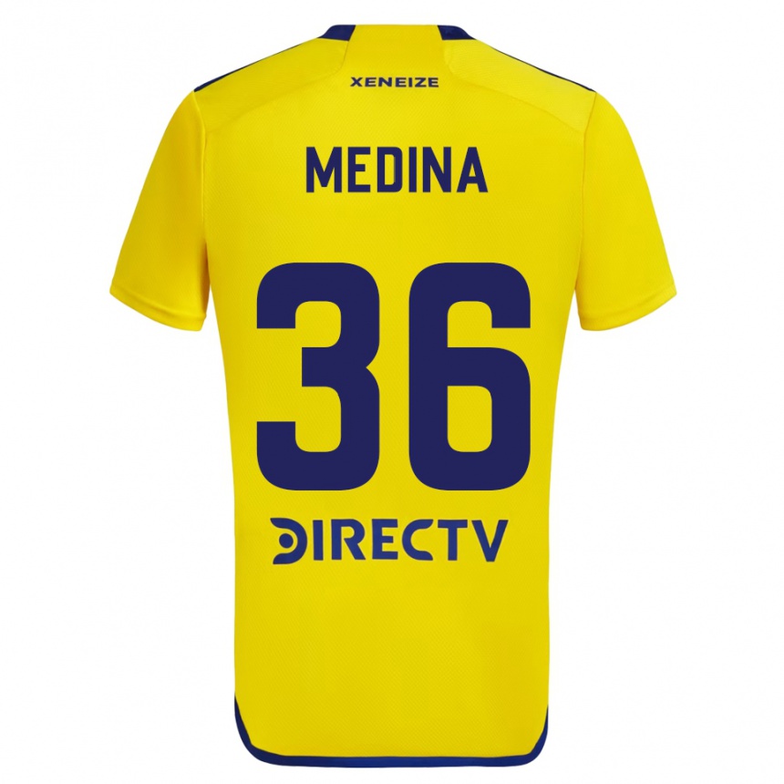 Niño Fútbol Camiseta Cristian Medina #36 Amarillo Azul 2ª Equipación 2024/25 México