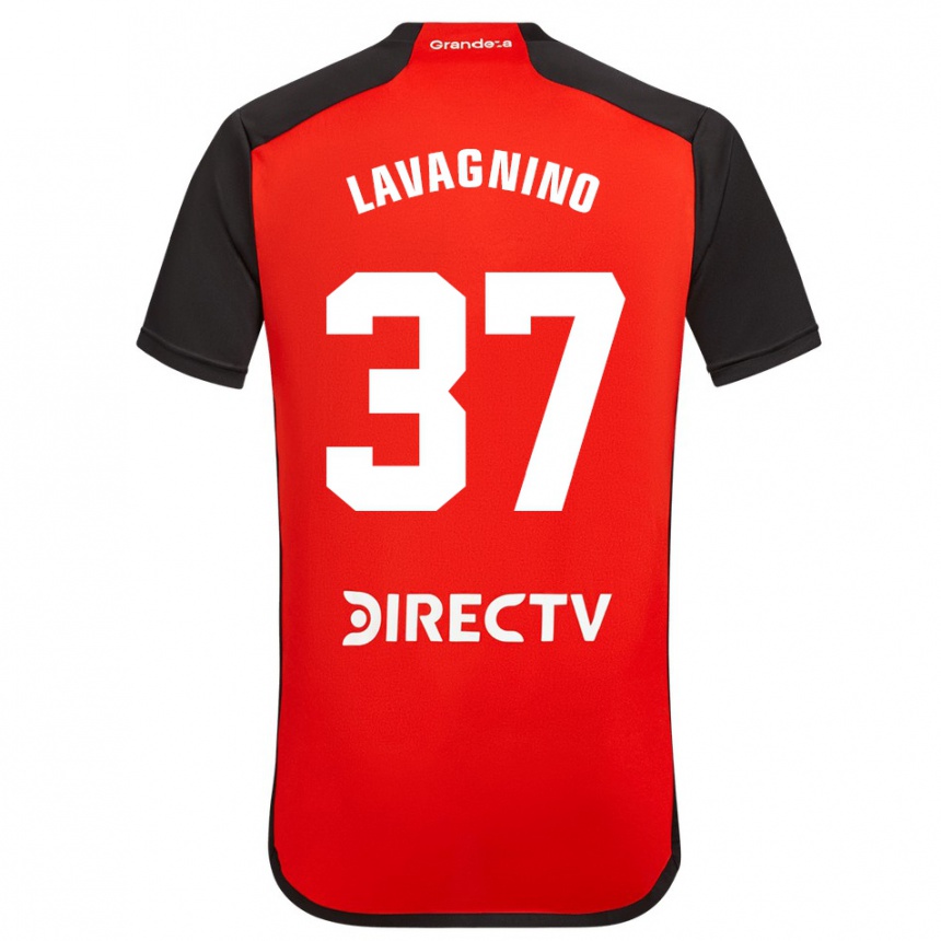 Niño Fútbol Camiseta Lucas Lavagnino #37 Rojo Negro Blanco 2ª Equipación 2024/25 México