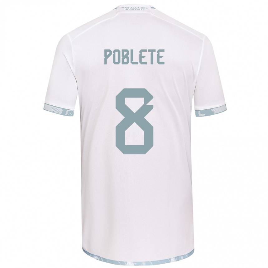 Niño Fútbol Camiseta Israel Poblete #8 Gris Blanco 2ª Equipación 2024/25 México