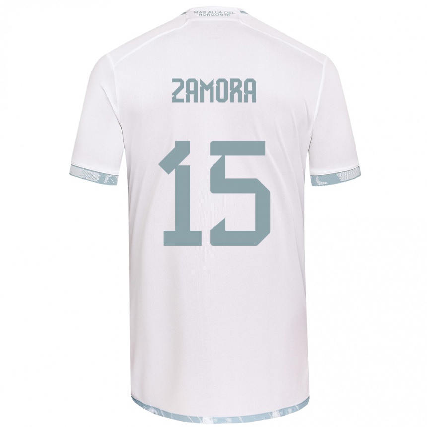 Niño Fútbol Camiseta Daniela Zamora #15 Gris Blanco 2ª Equipación 2024/25 México