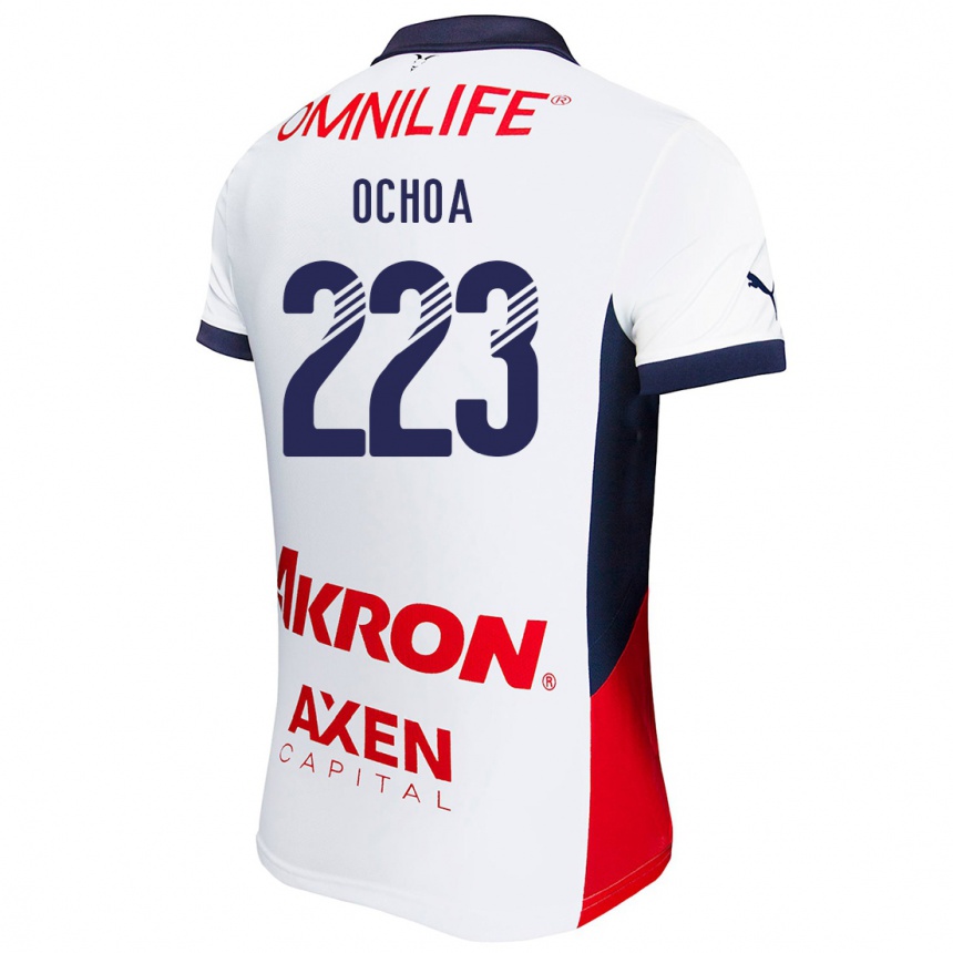 Niño Fútbol Camiseta Diego Ochoa #223 Blanco Rojo Azul 2ª Equipación 2024/25 México