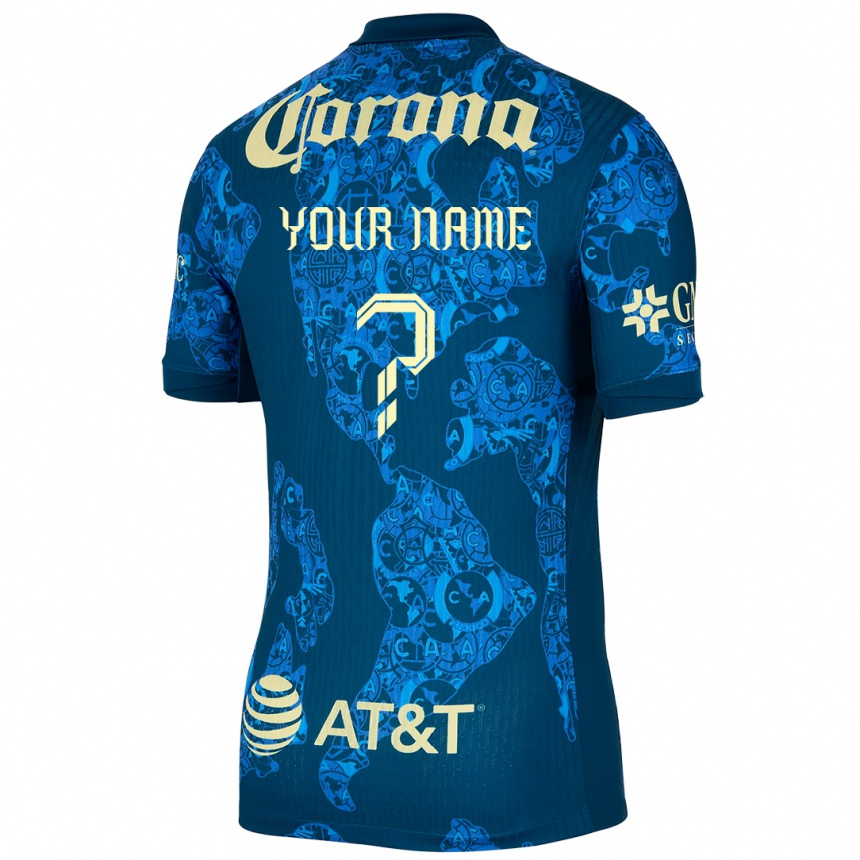 Niño Fútbol Camiseta Su Nombre #0 Azul Amarillo 2ª Equipación 2024/25 México