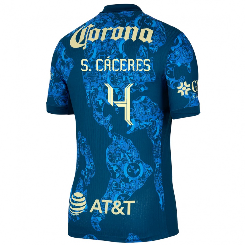 Niño Fútbol Camiseta Sebastián Cáceres #4 Azul Amarillo 2ª Equipación 2024/25 México