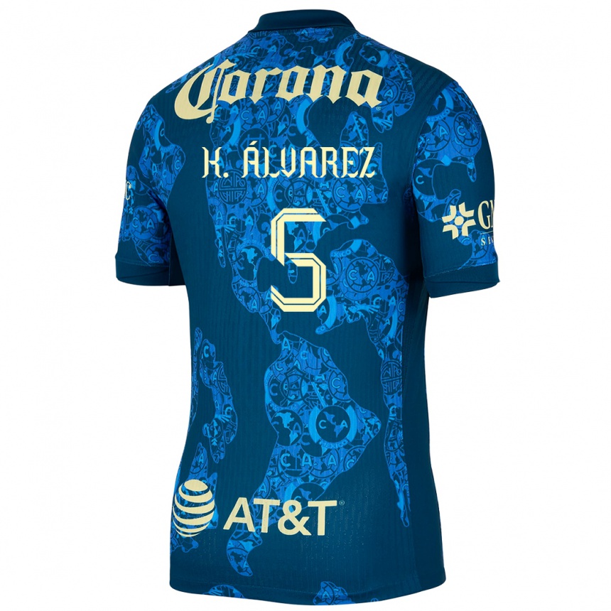 Niño Fútbol Camiseta Kevin Álvarez #5 Azul Amarillo 2ª Equipación 2024/25 México