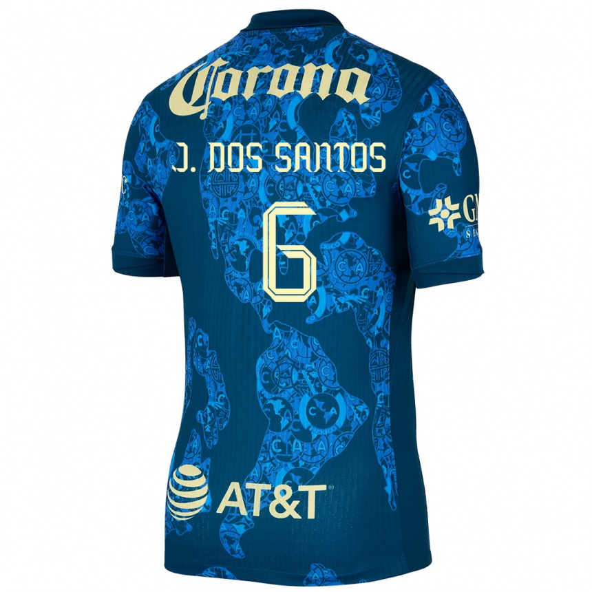 Niño Fútbol Camiseta Jonathan Dos Santos #6 Azul Amarillo 2ª Equipación 2024/25 México