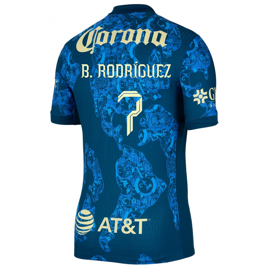 Niño Fútbol Camiseta Brian Rodríguez #7 Azul Amarillo 2ª Equipación 2024/25 México