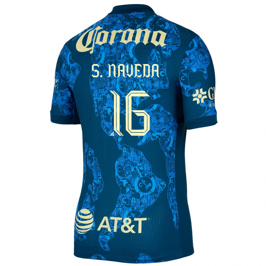 Niño Fútbol Camiseta Santiago Naveda #16 Azul Amarillo 2ª Equipación 2024/25 México