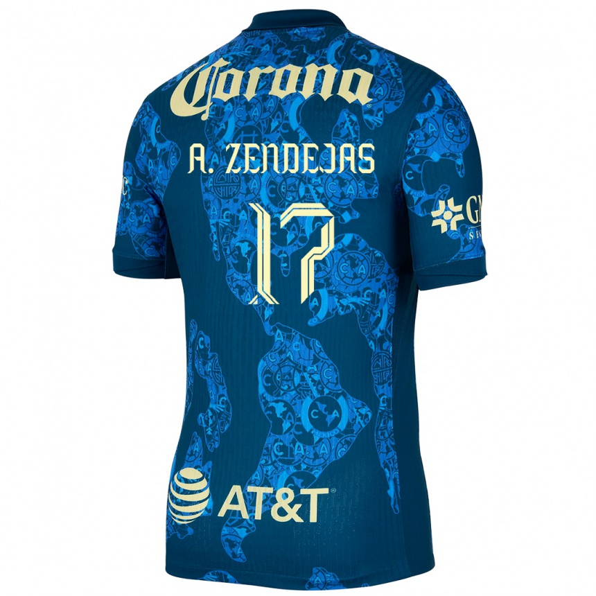 Niño Fútbol Camiseta Álex Zendejas #17 Azul Amarillo 2ª Equipación 2024/25 México