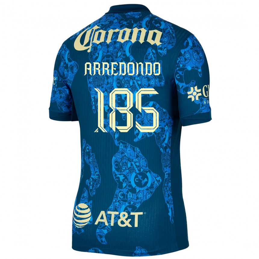 Niño Fútbol Camiseta Aarón Arredondo #185 Azul Amarillo 2ª Equipación 2024/25 México