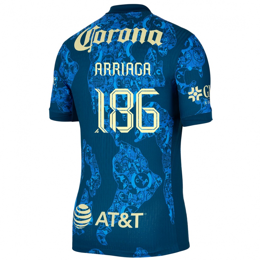 Niño Fútbol Camiseta Diego Arriaga #186 Azul Amarillo 2ª Equipación 2024/25 México