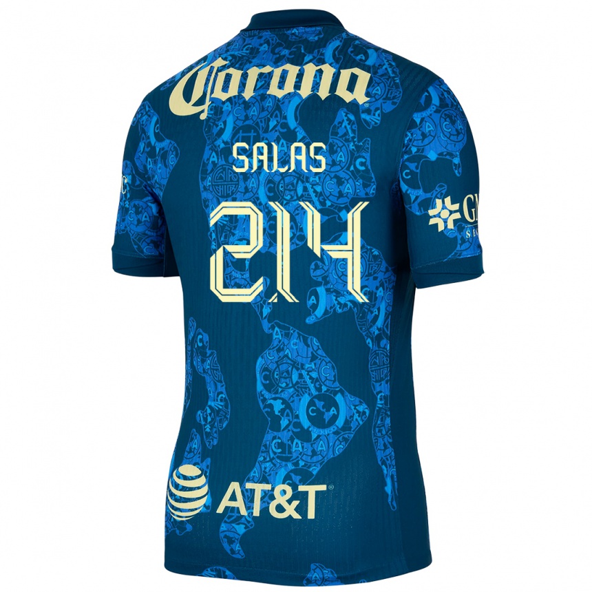 Niño Fútbol Camiseta Patricio Salas #214 Azul Amarillo 2ª Equipación 2024/25 México