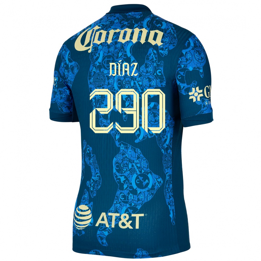 Niño Fútbol Camiseta Julio Díaz #290 Azul Amarillo 2ª Equipación 2024/25 México