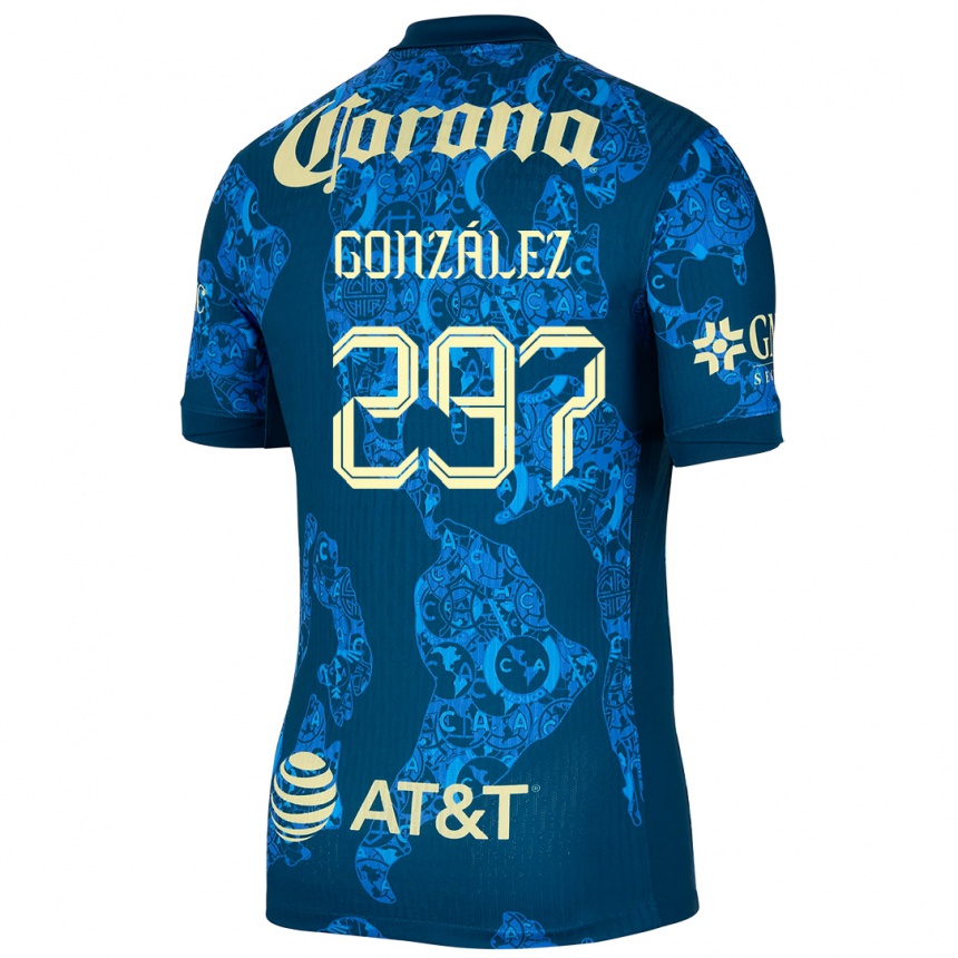 Niño Fútbol Camiseta Océlotl González #297 Azul Amarillo 2ª Equipación 2024/25 México