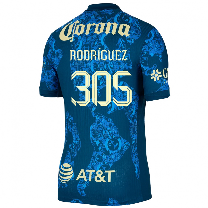 Niño Fútbol Camiseta Bryan Rodríguez #305 Azul Amarillo 2ª Equipación 2024/25 México