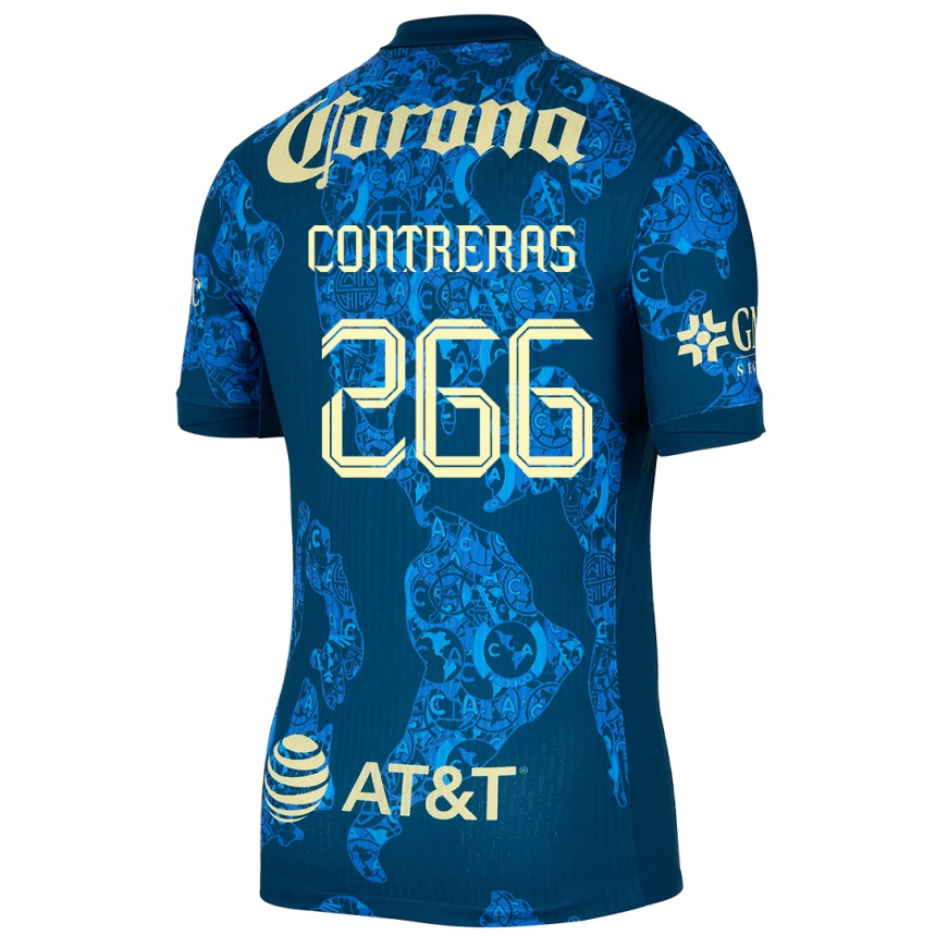 Niño Fútbol Camiseta Ángel Contreras #266 Azul Amarillo 2ª Equipación 2024/25 México