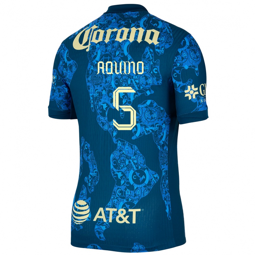 Niño Fútbol Camiseta Pedro Aquino #5 Azul Amarillo 2ª Equipación 2024/25 México