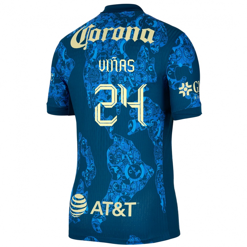 Niño Fútbol Camiseta Federico Viñas #24 Azul Amarillo 2ª Equipación 2024/25 México