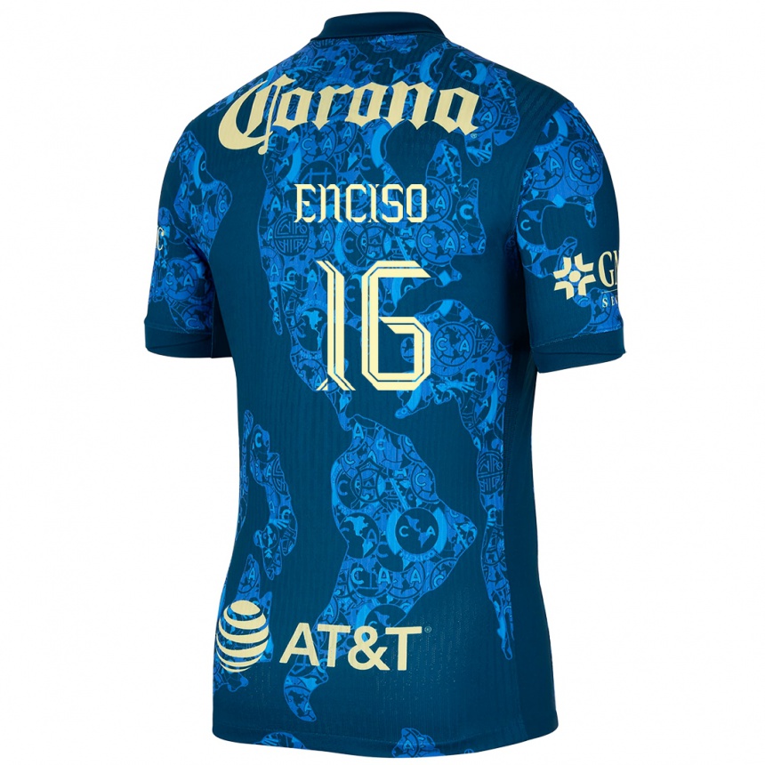 Niño Fútbol Camiseta Sabrina Enciso #16 Azul Amarillo 2ª Equipación 2024/25 México