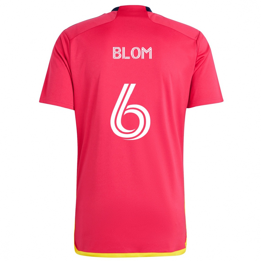 Hombre Fútbol Camiseta Njabulo Blom #6 Rojo Azul 1ª Equipación 2024/25 México